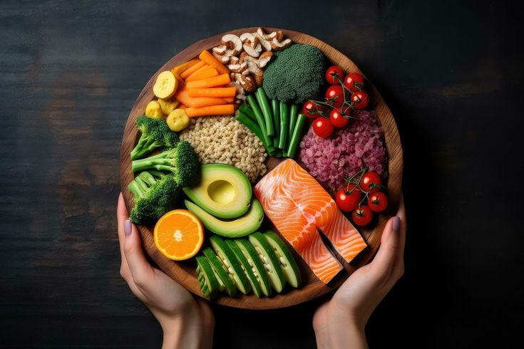 Colourful fresh vegetables and grains arranged for weekly meal preparation